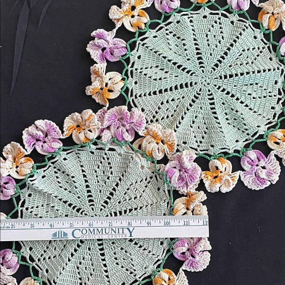 Crochet Floral Doilies with Purple and Yellow Accents